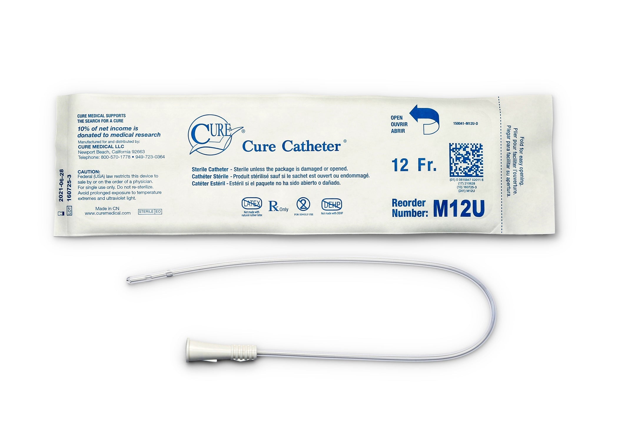 Cure Catheter™ Pocket Uncoated Intermittent Urinary Catheter for Males - Box of 30