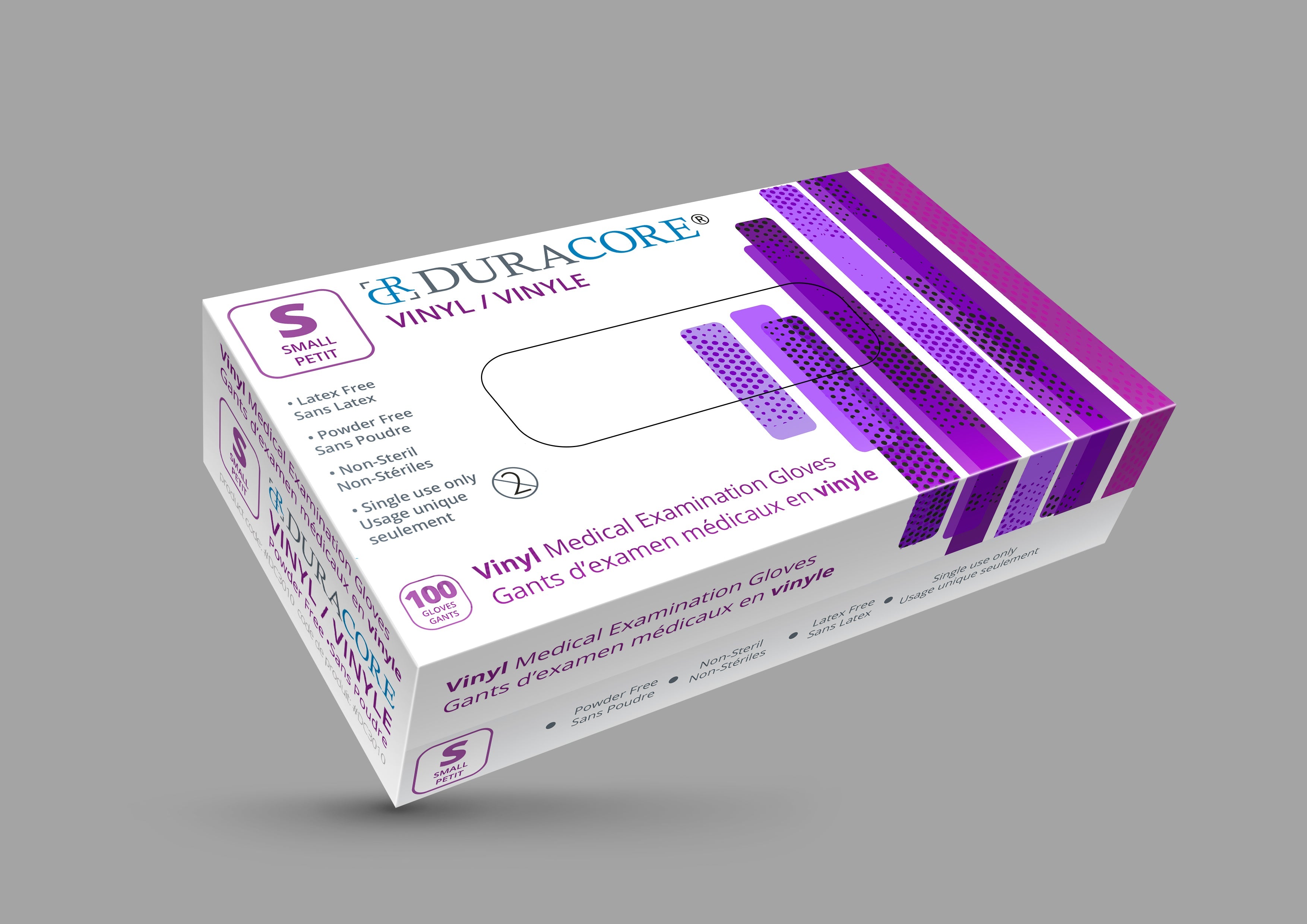 BX/100 DURACORE VINYL EXAMINATION GLOVES, NON POWDERED, SMALL (ALL SALES FINAL /NON RETURNABLE)