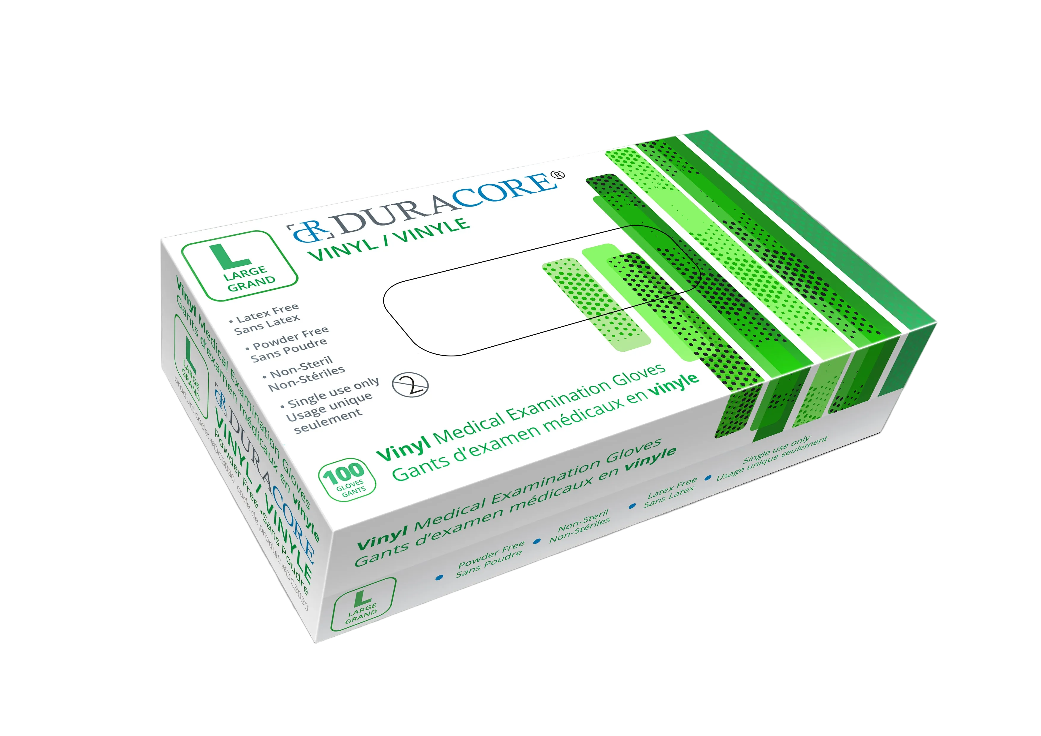 BX/100 DURACORE VINYL EXAMINATION GLOVES, NON POWDERED, LARGE (ALL SALES FINAL /NON RETURNABLE)