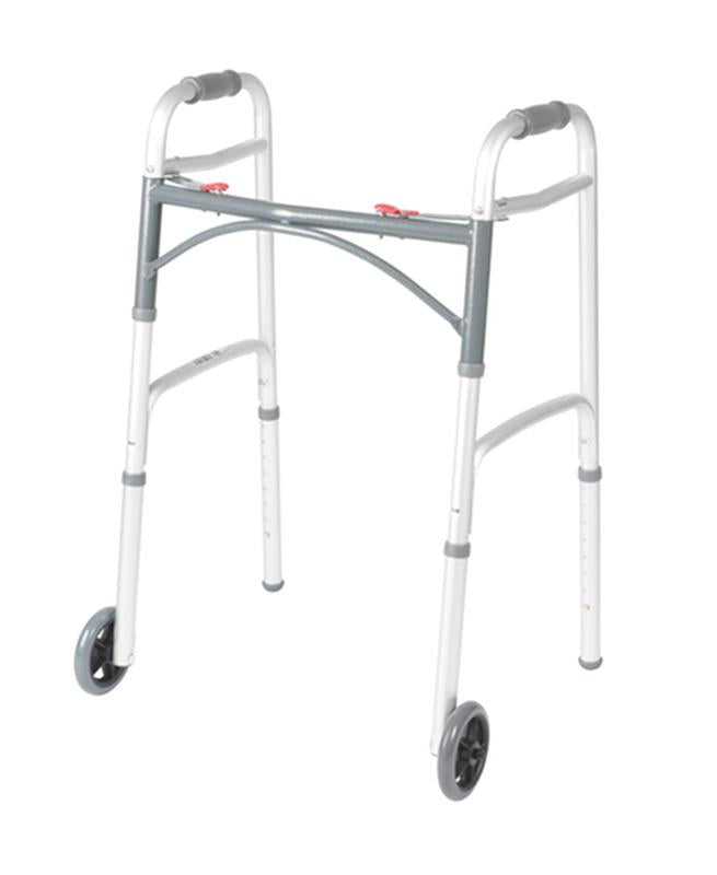 Deluxe Two Button Folding Walker with 5" Wheels - 1 Each