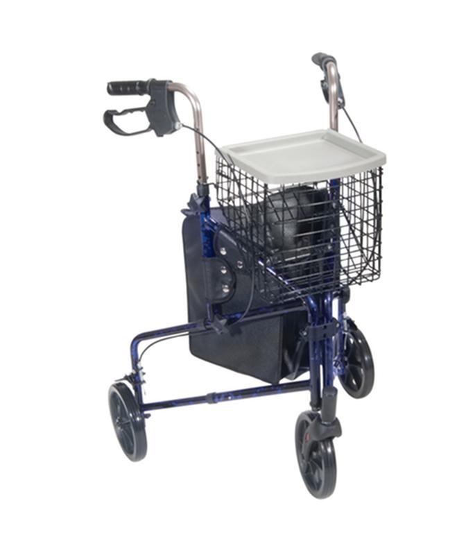 3 Wheel Rollator Rolling Walker with Basket Tray and Pouch, Flame Blue - 1 Each