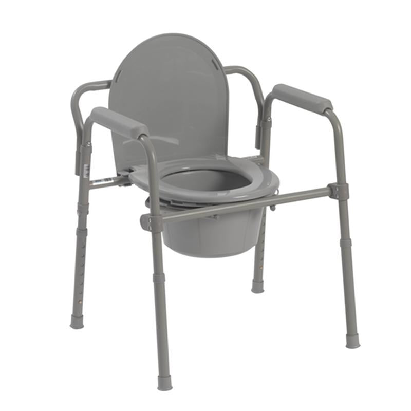 Steel Folding Deep Seat Bedside Commode, Gray - 1 Each