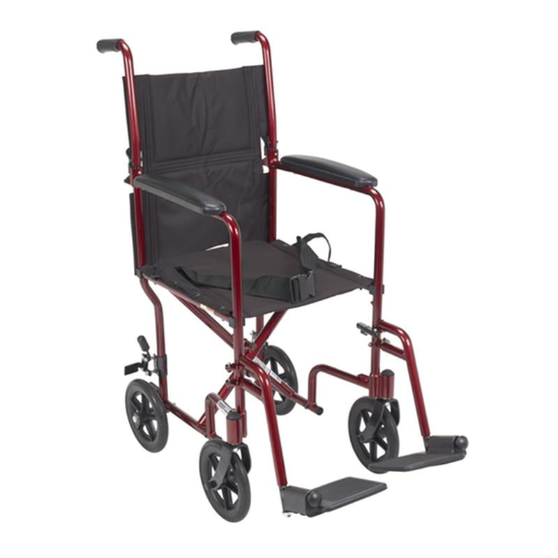 Lightweight Transport Wheelchair, 17" Seat, Red - 1 Each