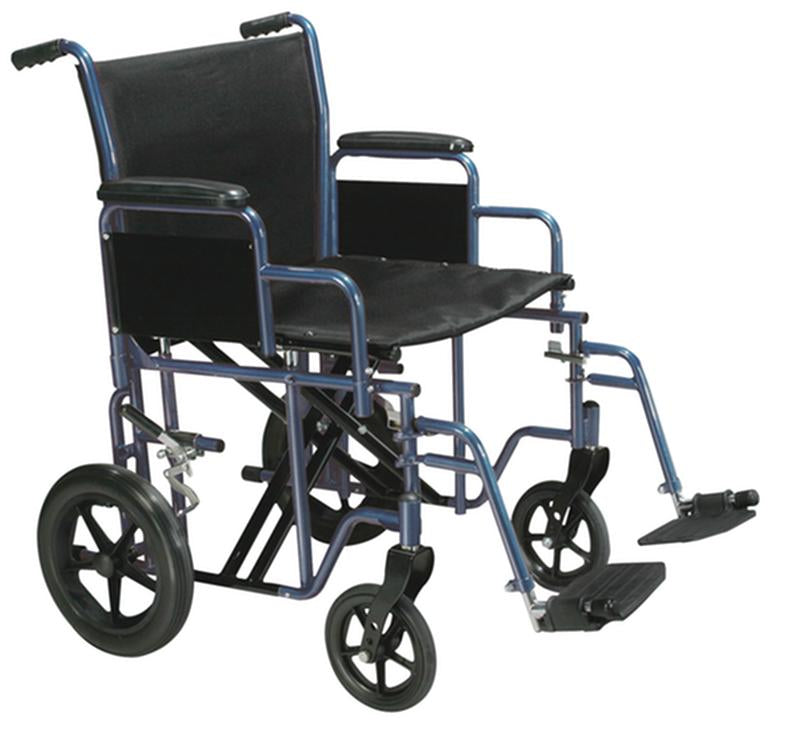Bariatric Heavy Duty Transport Wheelchair with Swing Away Footrest, 20" Seat, Blue - 1 Each
