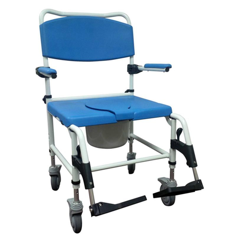 Aluminum Bariatric Rehab Shower Commode Chair with Two Rear-Locking Casters - 1 Each