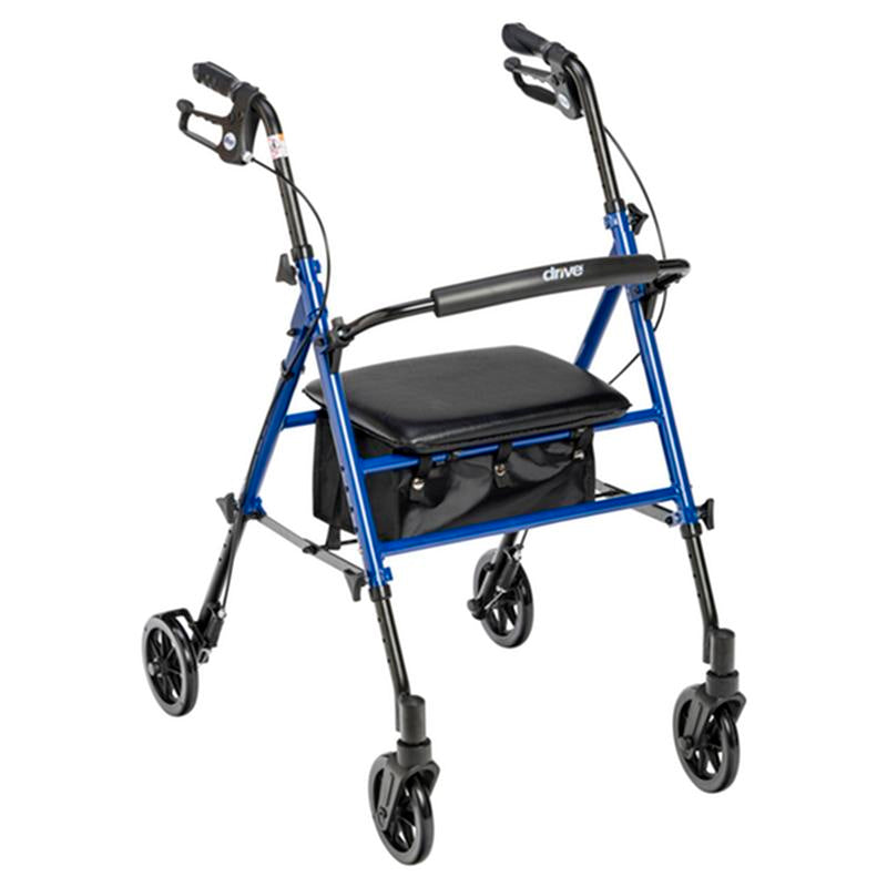 Adjustable Height Rollator Rolling Walker with 6" Wheels, Blue - 1 Each