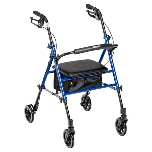 Adjustable Height Rollator Rolling Walker with 6" Wheels, Blue - 1 Each