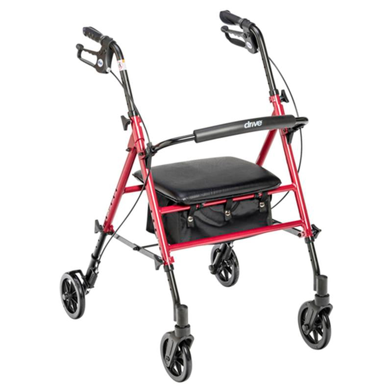 Adjustable Height Rollator Rolling Walker with 6" Wheels, Red - 1 Each
