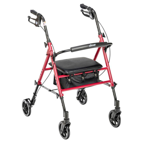 Adjustable Height Rollator Rolling Walker with 6" Wheels, Red - 1 Each
