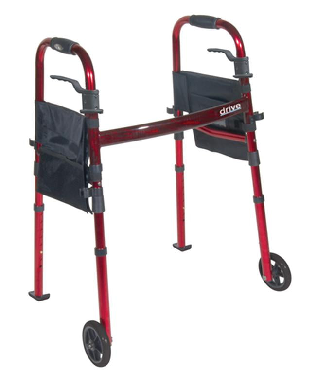 Portable Folding Travel Walker with 5" Wheels and Fold up Legs - 1 Each