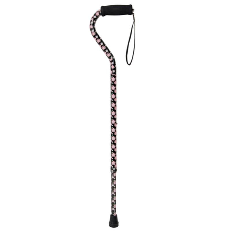 Foam Grip Offset Handle Walking Cane, Pink Floral - 1 Each
