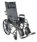 Silver Sport Reclining Wheelchair with Elevating Leg Rests, Detachable Desk Arms, 16" Seat - 1 Each