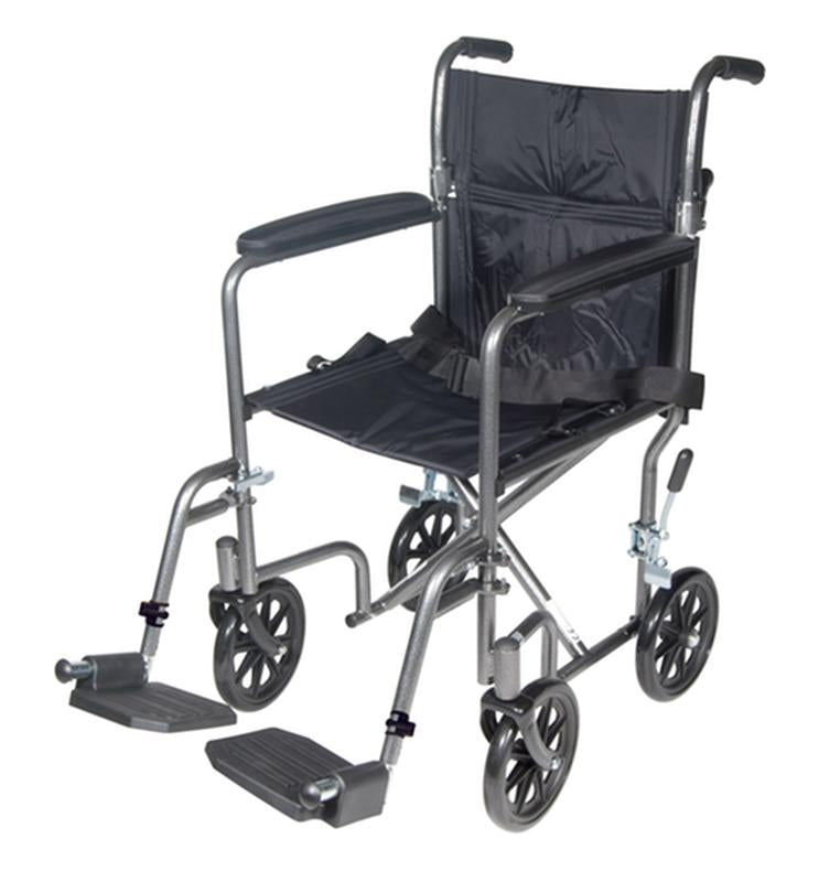 EA/1 Lightweight Steel Transport Wheelchair, Fixed Full Arms, 17" Seat