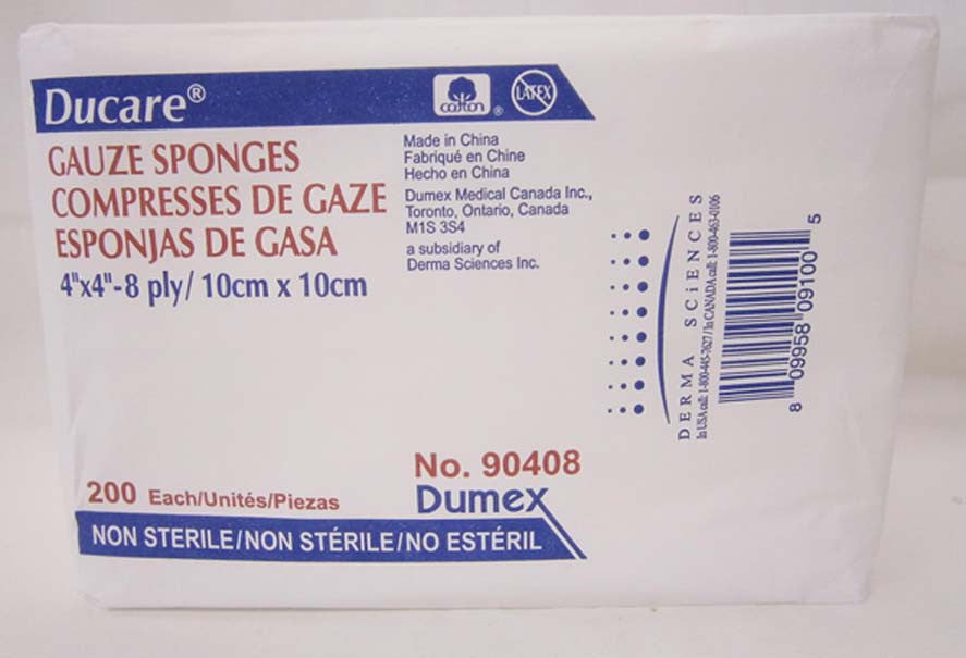 PK/200 DUCARE WOVEN GAUZE SPONGE 4IN x 4IN, 12PLY, NON-STERILE