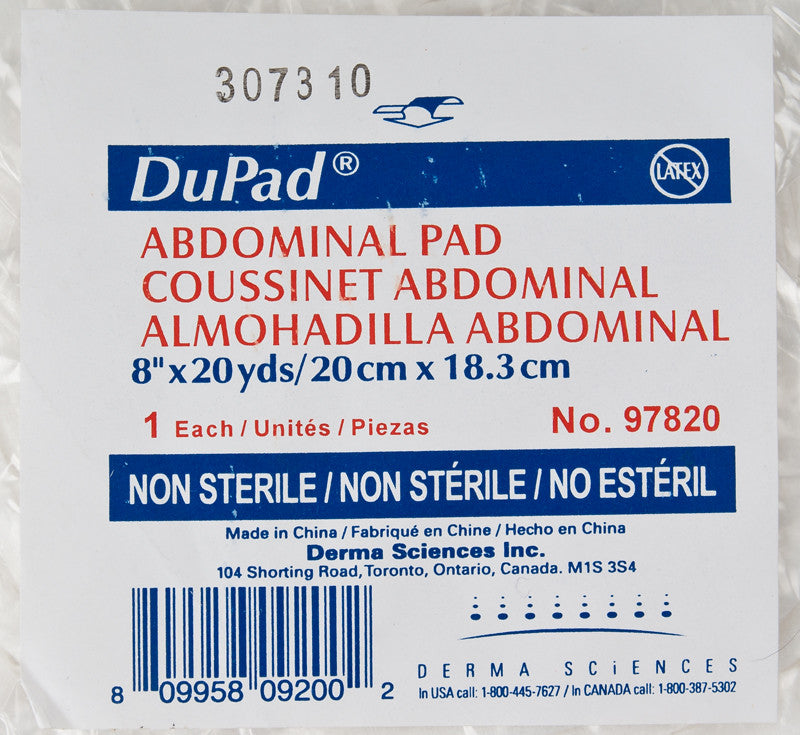 PK/1 DUPAD ABDOMINAL PAD 8IN x 20YDS, NON-STERILE