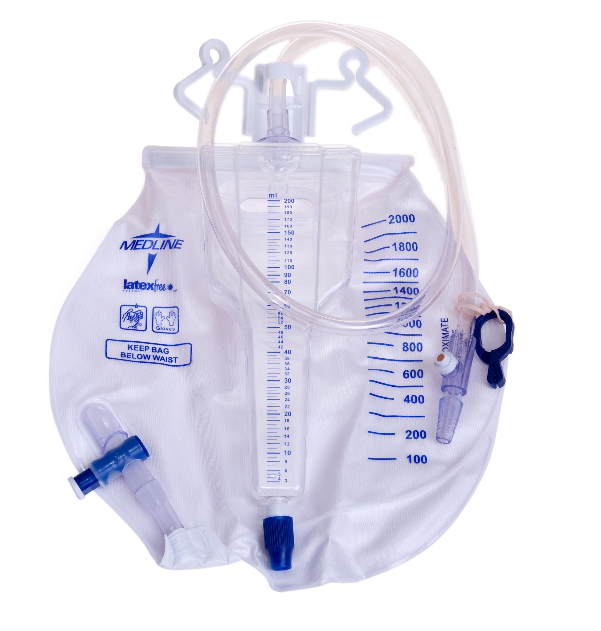 EA/1  URINE METER DRAINAGE BAGS, 200ML, METAL CLAMP, SLIDE TAP, LATEX-FREE