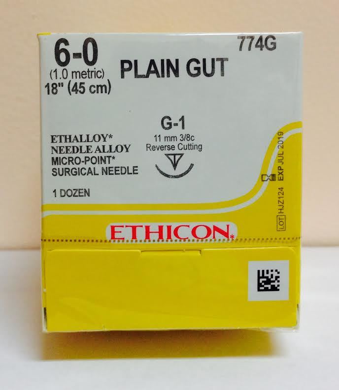 BX/12 ETHICON SUTURE G-1 PLAIN GUT 6-0 18"