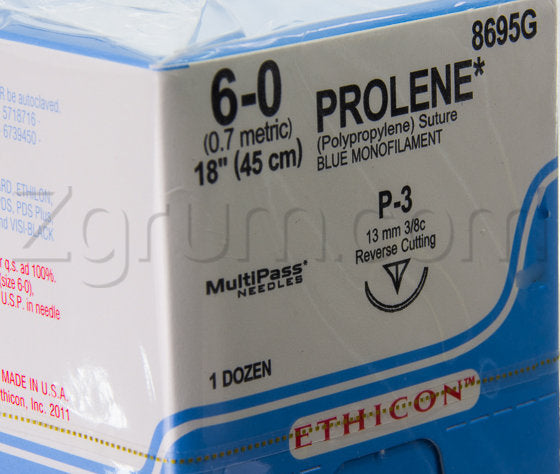BX/12  SUTURE PROLENE SUTURE 6-0 BLUE MONO,18", W/ P3 NEEDLE