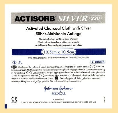 (CS/5) BX/10 ACTISORB® SILVER 220 ACTIVATED CHARCOAL DRESSING WITH SILVER 19CM X 10.5CM