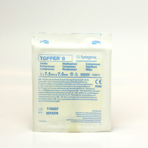 (CS36) BX/100 TOPPER® 8 SWABS (4 PLY, STERILE) 7.5CM X 7.5CM