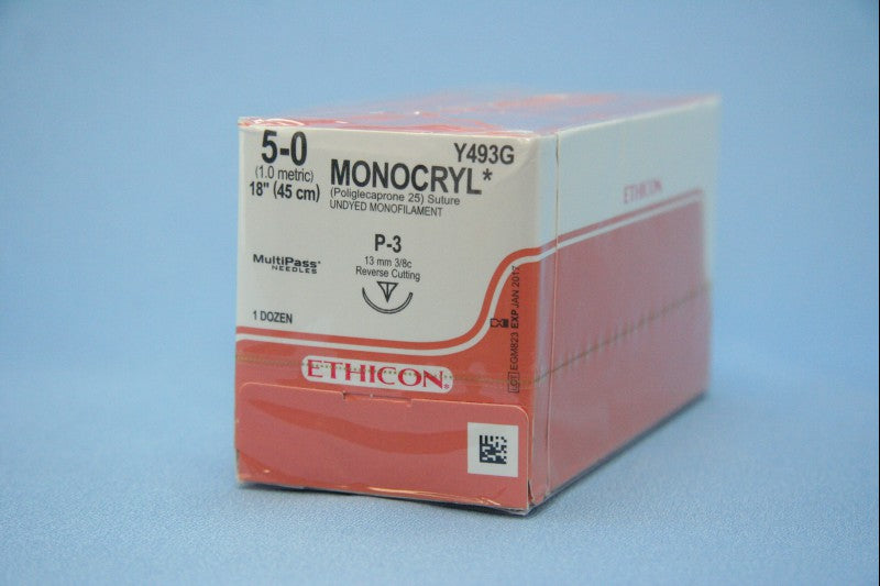 BX/12  SUTURE MONOCRYL PLASTIC P-3 NEEDLE 5-0 45CM