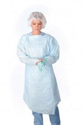 BX/75 ISOLATION GOWN, THUMBLOOP, POLYETHELENE, BLUE, REGULAR SIZE, LATEX-FREE