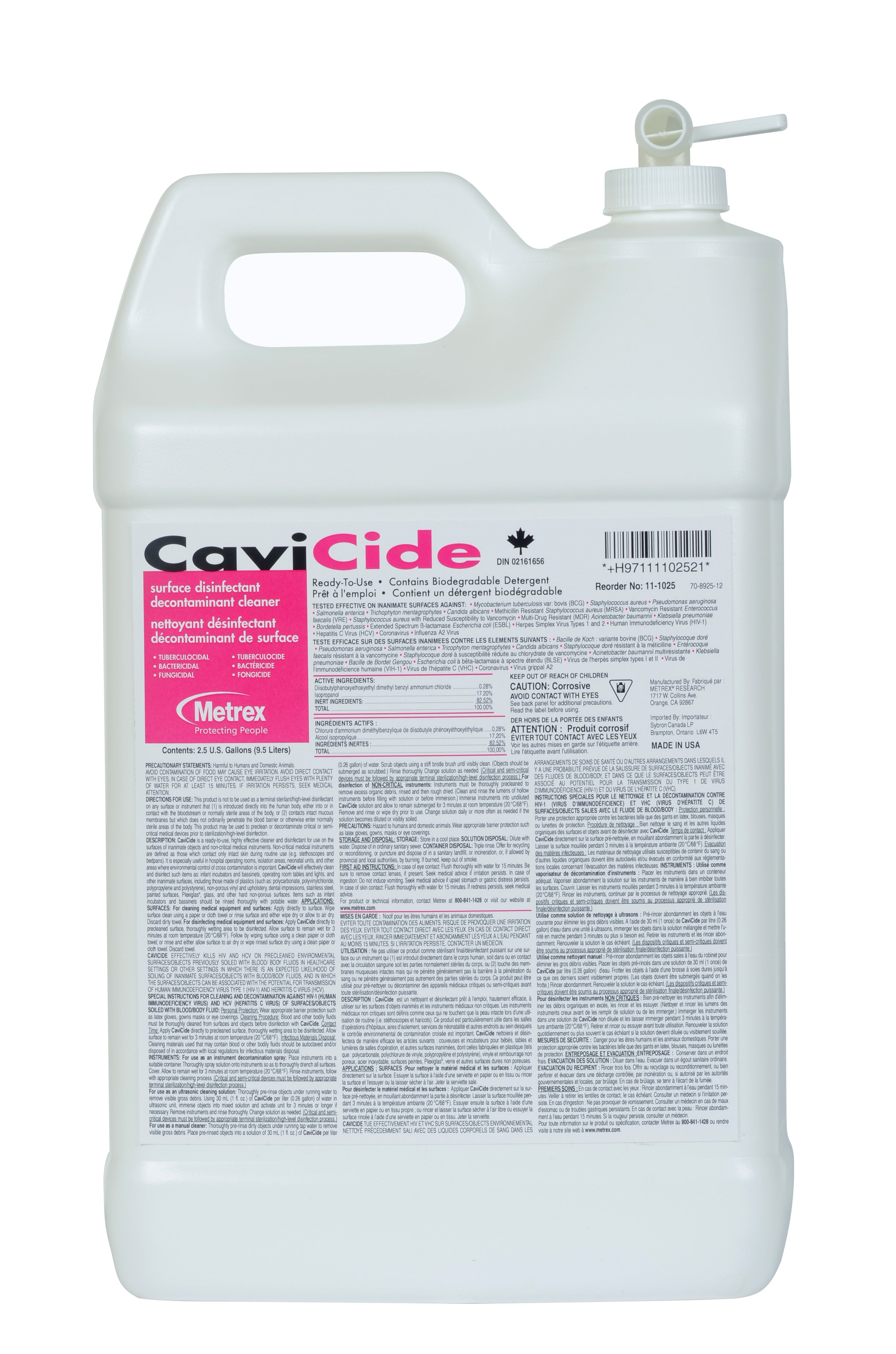 EA/1 CAVACIDE DISINFECTANT SPRAY FOR HARD SURFACES 2.5 GALLON BOTTLE
