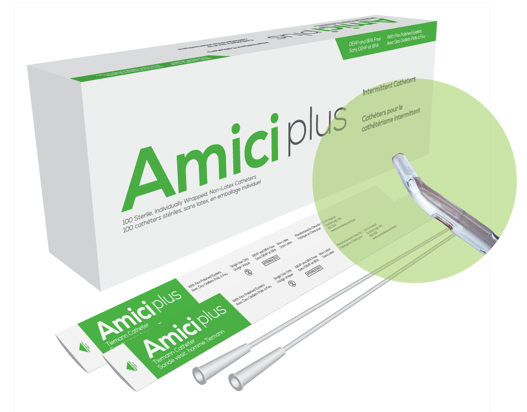 BX/100 AMICI PLUS TIEMANN INTERMITTENT CATHETERS, SIZE 12FR 16IN