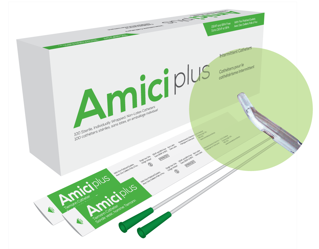 BX/100 AMICI PLUS TIEMANN INTERMITTENT CATHETERS, SIZE 14FR 16IN