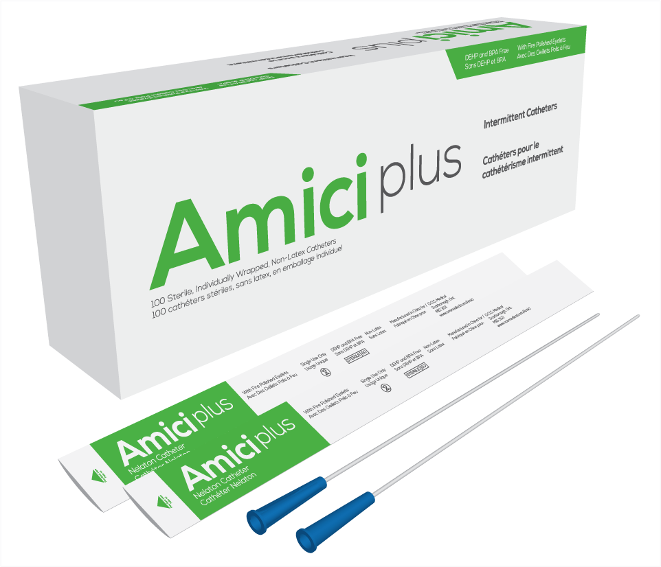 BX/100 AMICI PLUS MALE INTERMITTENT CATHETERS, SIZE 8FR 16IN
