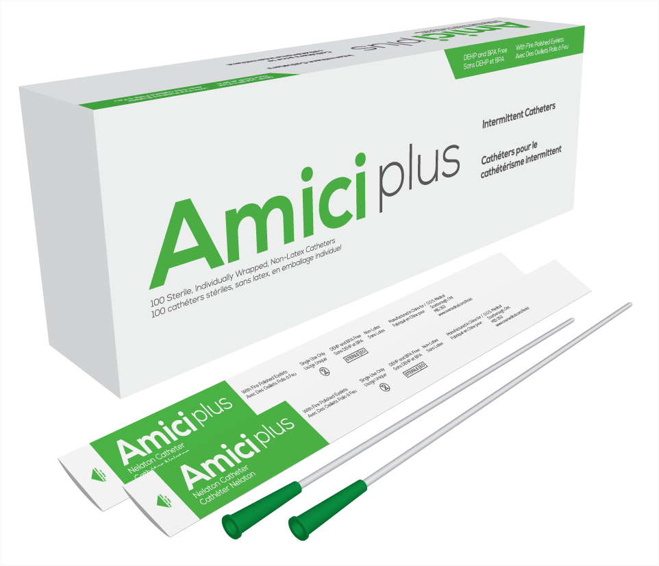 BX/100 AMICI PLUS MALE INTERMITTENT CATHETERS, SIZE 14FR 16IN