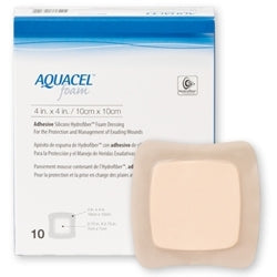 BX/10 AQUACEL ADHESIVE FOAM HYDROFIBER DRESSING 10CMX10CM (4"X4")  STERILE