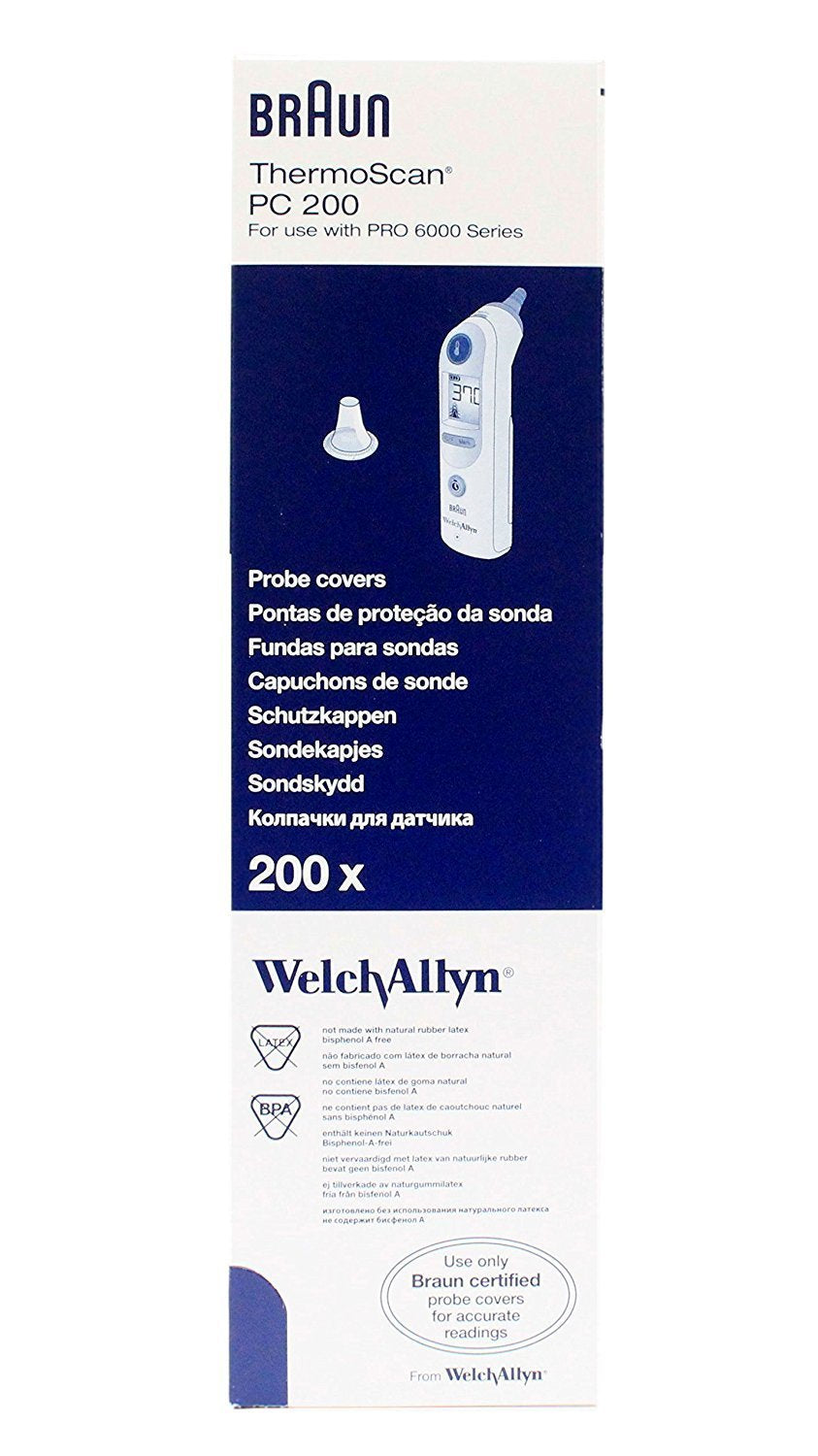 BX/200 WELCH ALLYN PROBE COVERS FOR PRO 6000 BRAUN TYMPANIC THERMOMETER.