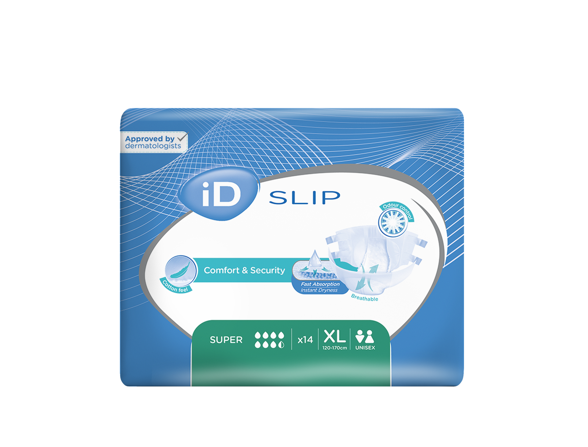 CS/4 (14/PKG) ID SLIP SUPER, X-LARGE, (47"-67"), 4100 ML ABSORBENCY.