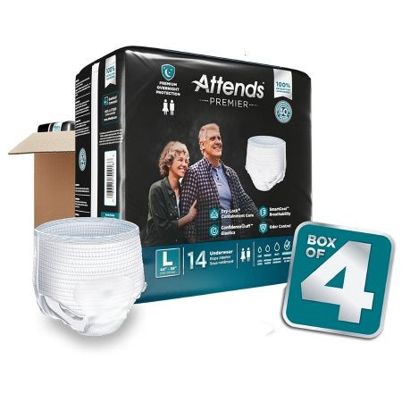 Attends Premier Underwear, Large - 4 Bags of 14