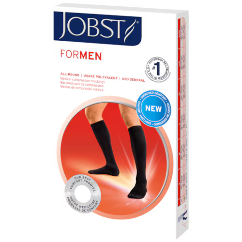 PR/1 JOBST FORMEN CASUAL 30-40MMHG KNEE-HIGH CLOSED-TOE STOCKING SMALL BLACK